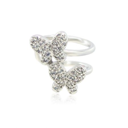Elegant silver butterfly cartilage cuff earring adorned with small diamonds.