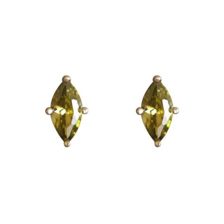 Orecchini a perno in argento sterling 925 placcati oro con zirconia cubica marquise verde oliva (5 paia) - Un paio di orecchini a perno in argento sterling 925 con placcatura in oro 14K, con pietre di zirconia cubica verde oliva tagliate a marquise in una montatura a quattro griffe.