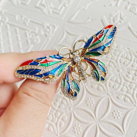 Hermosos broches de mariposa de esmalte retro con strass (Juego de 5)