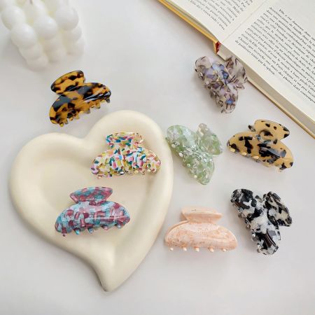 Colorful Tortoise Hair Claw Clips Small and Strong Hold - A vibrant arrangement of colorful tortoise shell acetate hair claw clips, showcasing various patterns and a strong hold design.