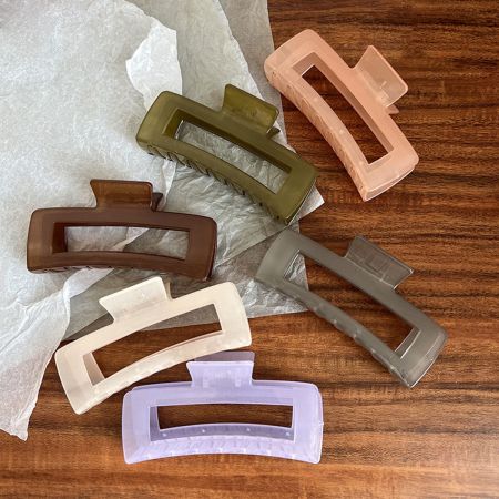 Rectangle Large Hair Clamp Claw Clips Pure Colors (5 pcs) - A vibrant set of large rectangle hair clamp claw clips in various pure colors, displayed for sale.