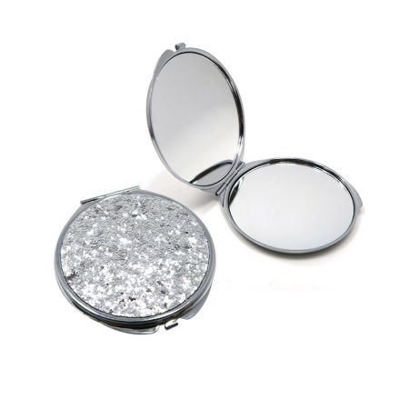 Sequin Flat Cosmetic Compact Mirrors - A customizable sequin flat cosmetic compact mirror, model PID-6282, showcasing its sparkling glittery surface, ideal for promotional gifts.