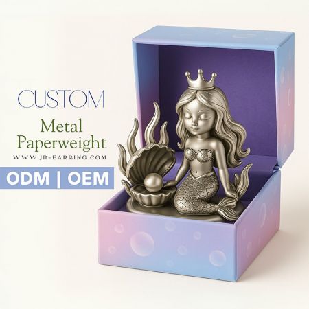 وزن ورقي معدني مخصص بتفاصيل دقيقة على شكل حورية، مثال على قدرات OEM/ODM.