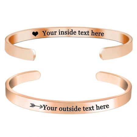 An elegant rose gold plated bangle, perfect for personalized corporate gifts or fashion lines.