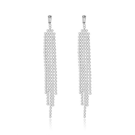 Long CZ Linear Chandelier Earrings - A pair of Long CZ Linear Chandelier Earrings with a cascading rectangular design of brilliant cubic zirconia stones.