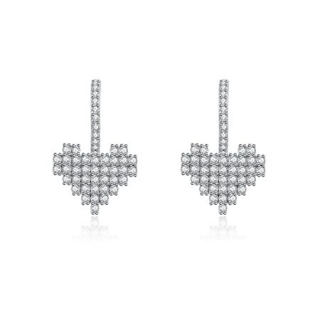 Rhodium Plated Cubic Zirconia Cross Stud Earrings - A pair of rhodium-plated cross stud earrings, fully encrusted with sparkling white cubic zirconia stones, on a white background.