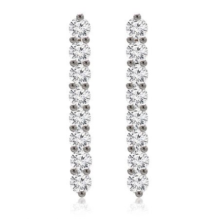 Pendientes de Barra Curva con Zirconia Cúbica - Un par de pendientes de barra curva modernos y elegantes con piedras de zirconia cúbica brillantes, acabado chapado en rodio.