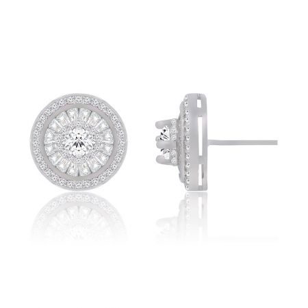 Achteraanzicht van de Heldere Ronde Cubic Zirconia Stud Oorbellen, die het veilige post- en sluitmechanisme toont.