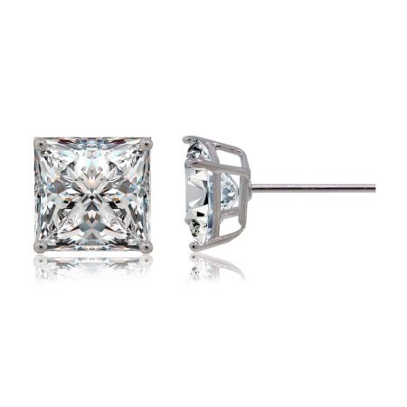 Close-up detail of the 8MM Square White CZ Stud Earrings, emphasizing the precise cut and clarity of the cubic zirconia.