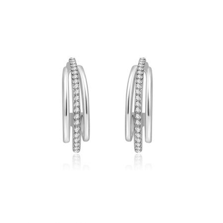 Pendientes de aro ovalados con clúster de CZ claros deslumbrantes. - Un par de pendientes de aro ovalados con clúster de CZ claros deslumbrantes, que muestran el brillante diseño 'de adentro hacia afuera' con cristales de circonio cúbico claros.