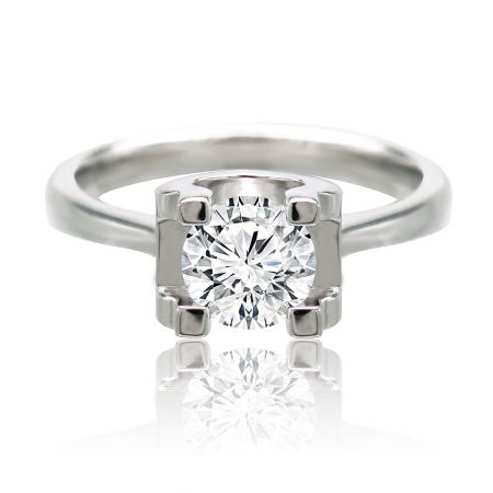 Altar Promised Ring - Front view of the Altar Promised Ring, a modern solitaire engagement ring featuring a brilliant 6mm cubic zirconia stone on a rhodium-plated band.