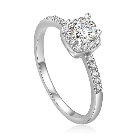 Angled view of the Elegance Square CZ Tower Ring highlighting the shimmering cubic zirconia stones on the band and setting.