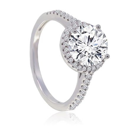 Side view of the Unique Forever Engaged Ring, highlighting the intricate details of the cubic zirconia stones on the rhodium-plated band.