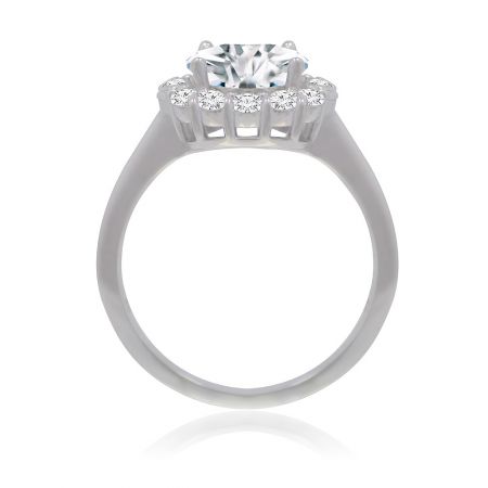 Close-up van bovenaf van de Floral Clear CZ-ring, waarbij de schittering van de zirkoniastenen wordt benadrukt.