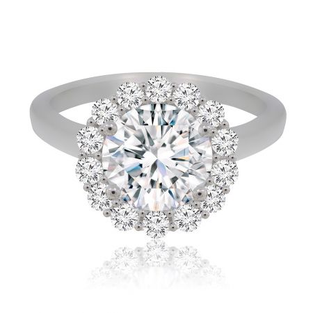 Anello floreale con CZ trasparente - Vista frontale dell'anello Floral Clear CZ in argento sterling 925, evidenziando il centrale zirconia cubica da 8 mm in una montatura a corona floreale.