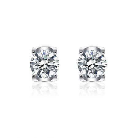 Altar Promised Single CZ Stone Earring - A pair of Altar Promised Single CZ Stone Earrings with square settings, showcasing the brilliant 7mm cubic zirconia stone on rhodium-plated brass.