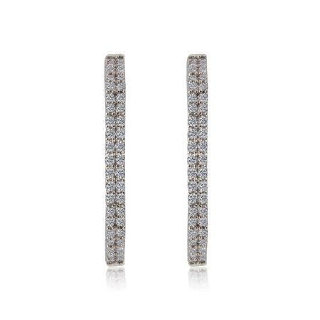 Hot Sparkle Hoop Earring - A close-up view of the Hot Sparkle Hoop Earrings, showcasing the brilliant rhodium plating and the sparkling white cubic zirconia stones set in the brass hoop.