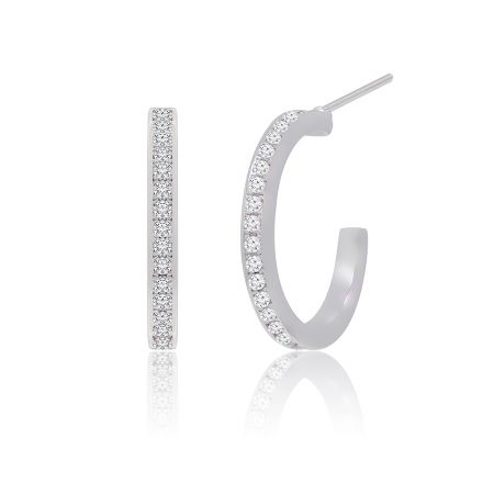 A pair of Single Strand Micro Pave CZ Hoop Earrings displayed to showcase their elegant design and sparkling finish.