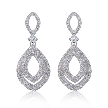 Gotas colgantes de diva - Un impresionante par de pendientes de candelabro Dangle Diva Drops, con un diseño de lágrima incrustado con piedras de circonita cúbica brillantes, fabricados en latón chapado en rodio.