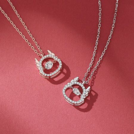 Detailed view of the silver Year of the Dragon necklace, highlighting the intricate design and sparkling CZ stone.