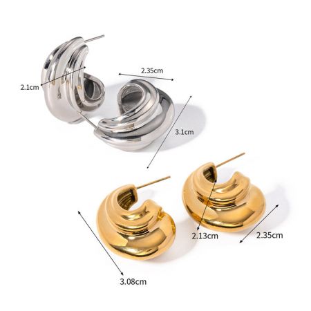 Detailed diagram showing the precise measurements of the gold and silver geometric hoop earrings.