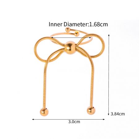 ボウノットリングの正確な寸法を示す図。