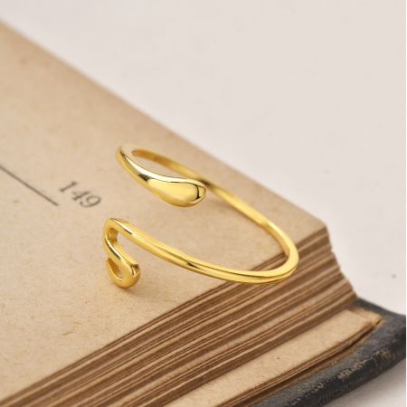 Composición estética de los anillos de serpiente de oro y plata presentados con flores secas.