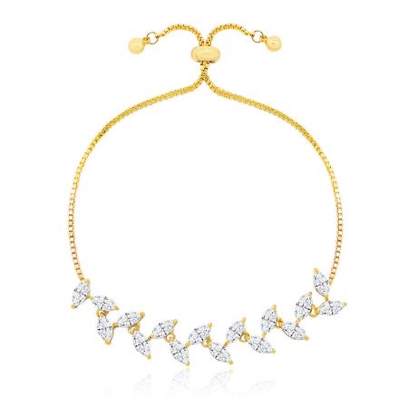 Marquise Zircon Leafy Bracelet - Elegant gold-plated leafy bracelet featuring 16 marquise-cut white cubic zirconia stones on a white background.