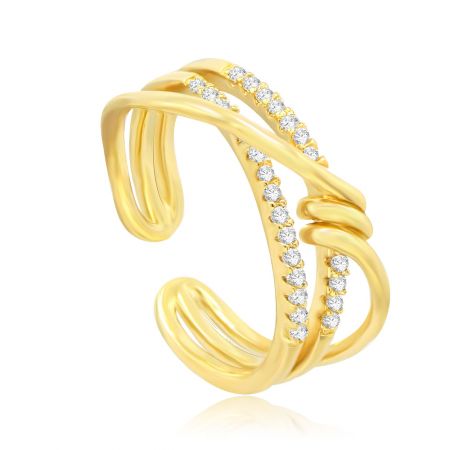 Detailed view of the gold-plated adjustable ring with cubic zirconia embellishments.