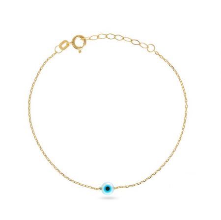 925 Sterling Zilveren Boze Oog Armband - Een prachtige 925 Sterling Zilveren Boze Oog Armband met een levendige blauwe hars bedel aan een delicate vergulde ketting, aangeboden door JR Fashion Accessories.