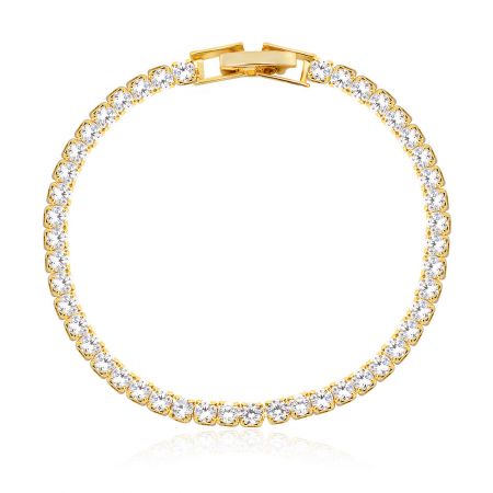 CZ Tennis Bracelet - A classic gold-plated CZ tennis bracelet from JR Fashion Accessories, featuring a continuous line of sparkling cubic zirconia stones and a secure clasp.