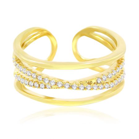 Veelzijdige multibandring met zirkonia - Een close-up van de Multi Band-ring, verguld, met het ingewikkelde kriskrasontwerp en de sprankelende zirkoniastenen.