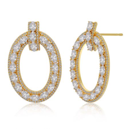 Vues de face et de côté des Boucles d'oreilles Oval Bar Fabuleuses, mettant en valeur leur design élégant en goutte et leur éclat brillant.