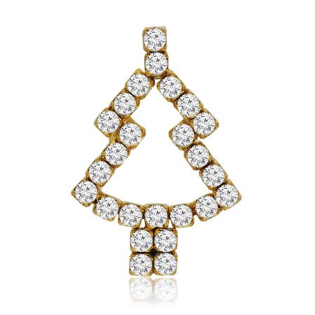 Strass Kerstboom Broche Spelden - Vooraanzicht van de Strass Kerstboom Broche Speld, die de gouden afwerking en sprankelende witte strassstenen in een feestelijke boomvorm toont.