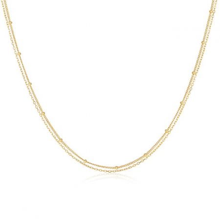 Collar de cadena chapado en oro de plata esterlina 925 - Una vista detallada del collar de cadena chapado en oro de plata esterlina 925, mostrando su elegante diseño de doble hebra y delicadas cuentas circulares.