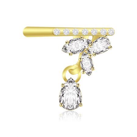 Vista detallada del diseño en forma de hoja del arete CZ con piedras preciosas de zirconia cúbica claras.