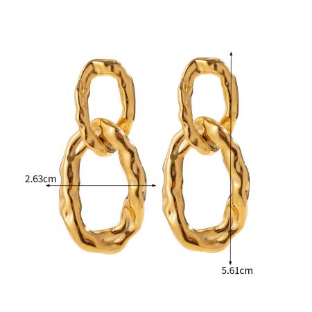 Product image showing the dimensions of the gold earrings: 2.63cm width and 5.61cm height.