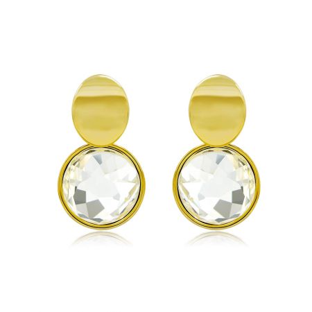 Crystal Color Faceted Glass Earrings - A pair of Crystal Color Faceted Glass Earrings featuring a highly polished gold frame and clear, sparkling crystal glass, shown against a white background.