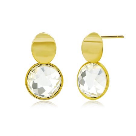 Detailed view of the Crystal Color Faceted Glass Earrings, highlighting the modern design and the clarity of the crystal gemstones.