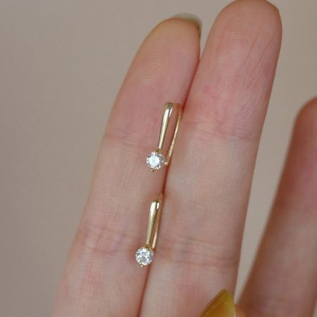 A pair of 14K gold plated sterling silver hook earrings with crystal details shown against a neutral background.