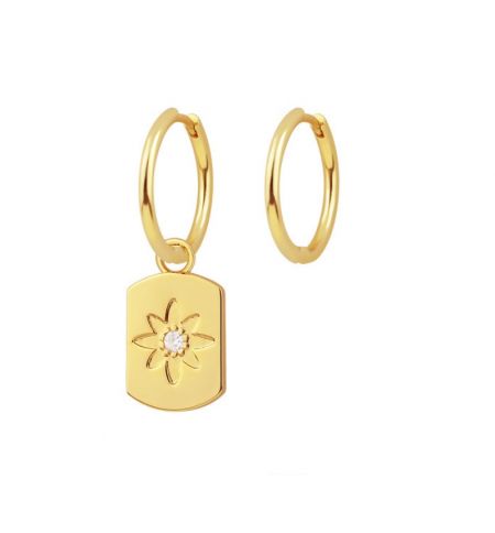 Orecchini Huggie a stella - Orecchini Huggie placcati in oro con un delicato ciondolo con una pietra centrale in zirconia cubica bianca.