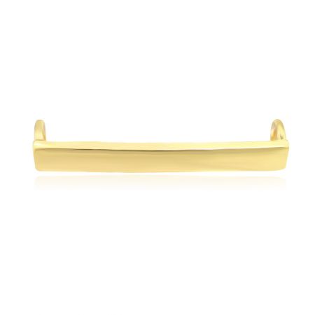 Detailed side view of the custom gold shoelace charm showing its dimensions and structure.