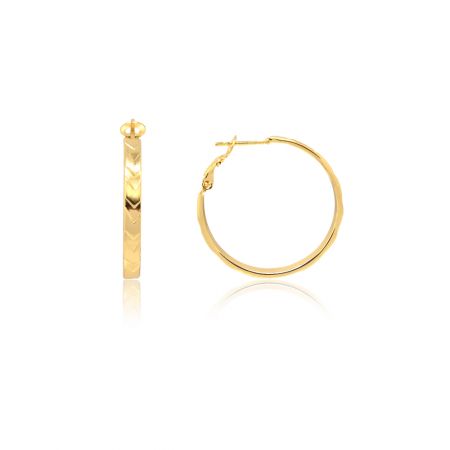 Pendiente de aro de oro con textura - Un par de pendientes de aro de oro clásico con un acabado dorado pulido, que muestra su diseño minimalista y atemporal.