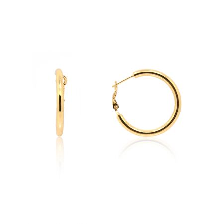 Aretes de aro continuo de oro - Un par de aretes de aro continuo de oro con un diseño simple y clásico y una superficie brillante y pulida.