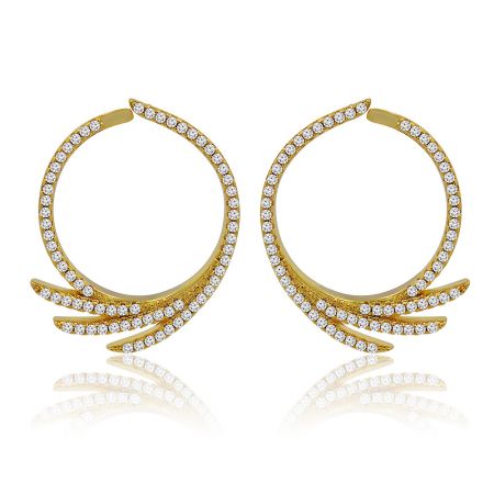 Gold Plated Cubic Zirconia Circle Earrings - A pair of elegant Gold Plated Cubic Zirconia Circle Earrings, showcasing a brilliant arrangement of sparkling CZ stones on a polished brass base.