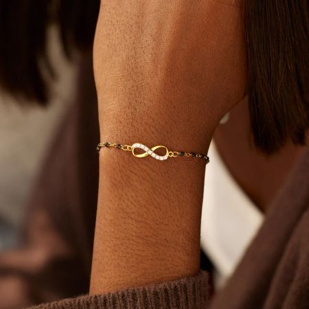 Another perspective of the beaded bracelet on a wrist, showing how it complements any style.
