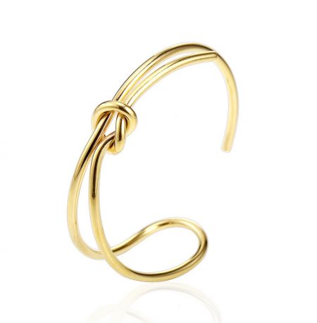 Bracelet à manchette en nœud - Une photo de produit en studio du bracelet à manchette JR Fashion en or, présentant un design de nœud élégant en acier inoxydable.