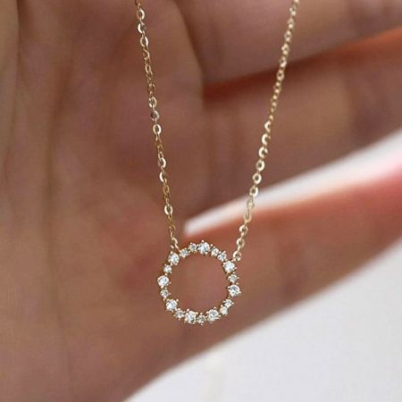 Full view of the 925 sterling silver necklace, showcasing the 45cm chain and zircon pendant.