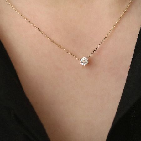 Detailed view of the prong setting on the round solitaire stone pendant necklace.