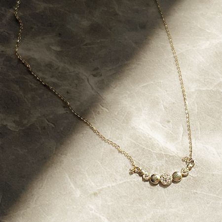 The 18k gold plated necklace showcasing the five circular gemstone design.